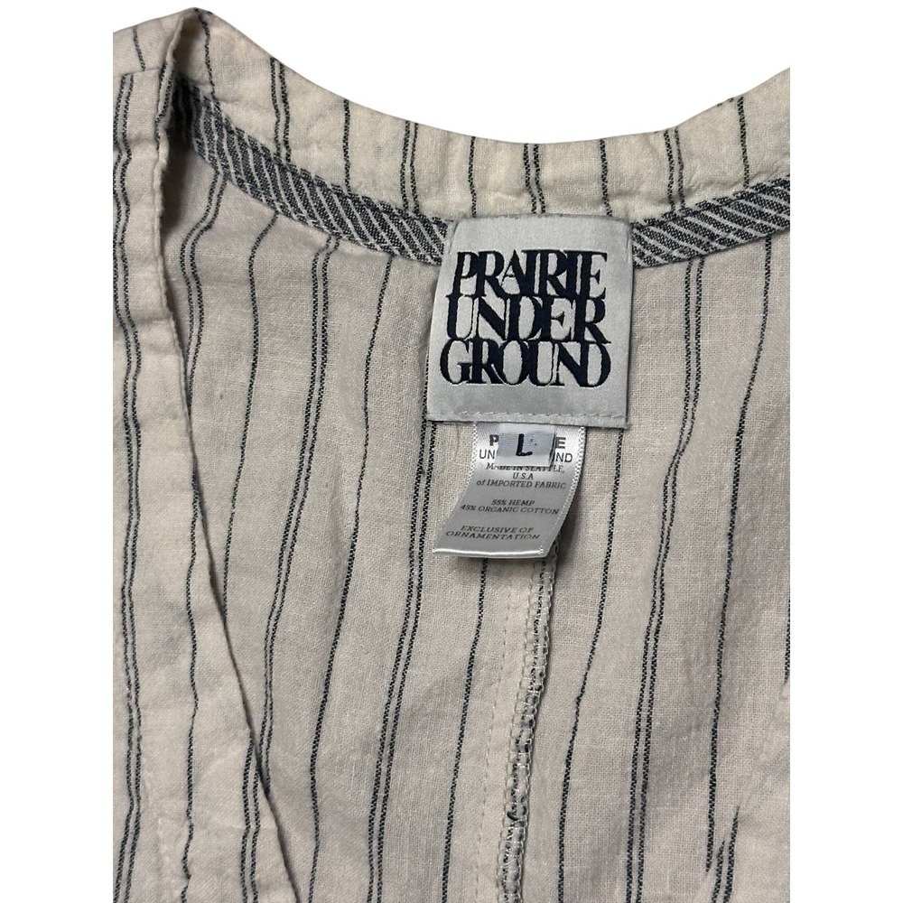 Prairie Underground Hemp Organic Cotton Striped V-Neck Tunic Top Cream Large - Picture 3 of 5